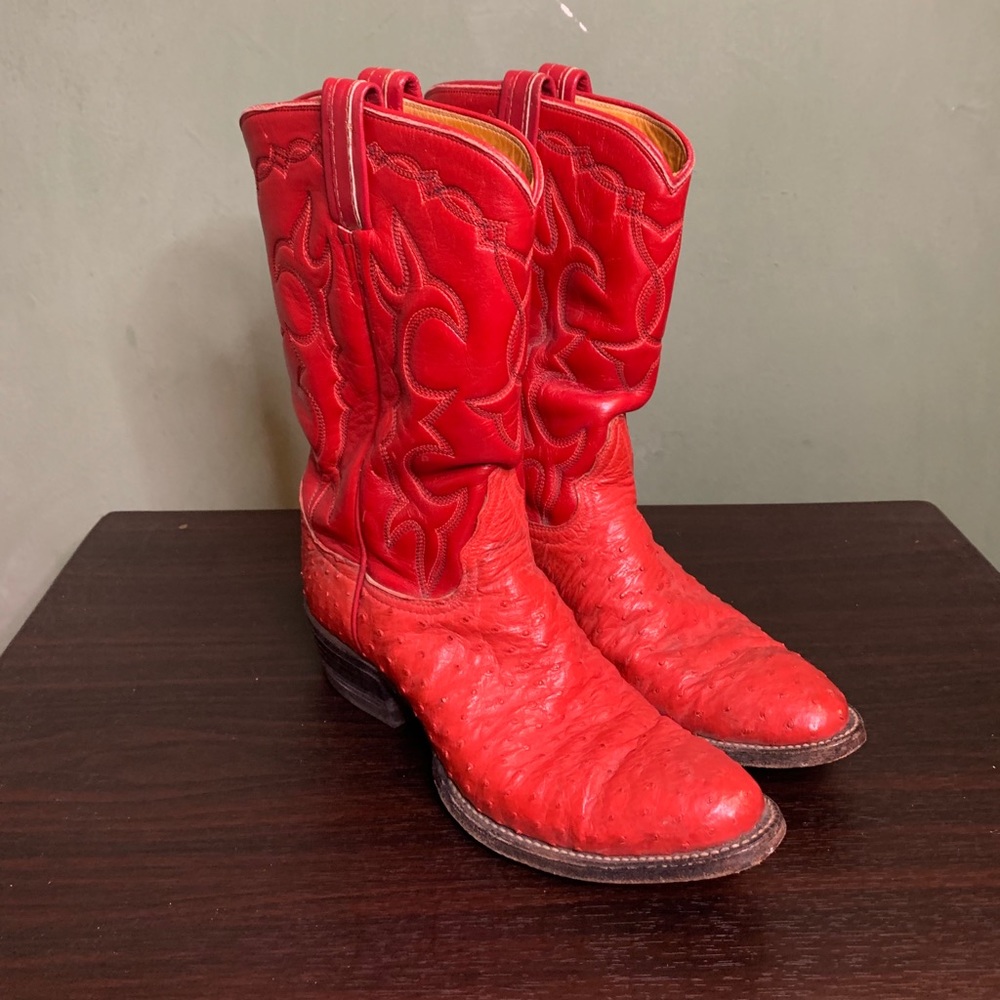 Tony Lama Ostrich Cowboy Boots (Red) AUTHENTIC